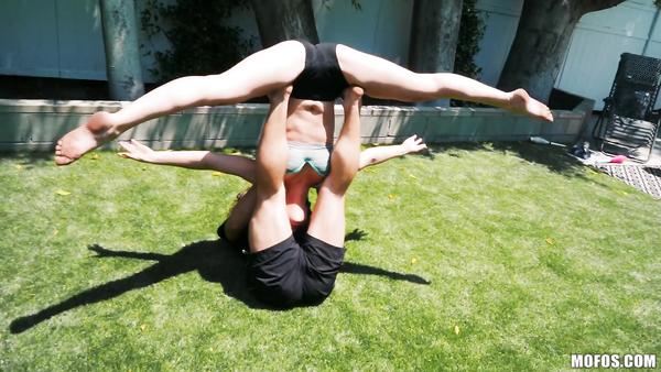 Young Latina gymnast Alina practicing hard dick