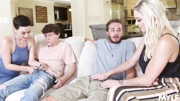 Young Guys Fuck Their Busty Stepmoms! Swinger Orgy