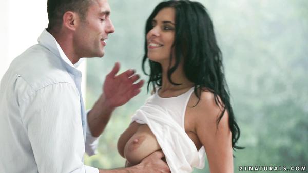 Sensual beauty and sex with her boyfriend in the rain